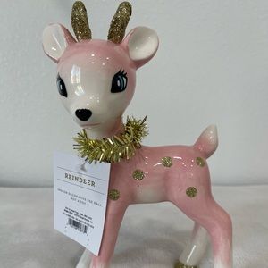 Ceramic Retro pink 7.75inch standing Reindeer Christmas Figure.